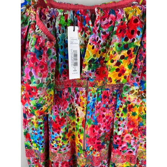 Alice & Olivia Cold-Shoulder Eyelet Midi Dress Size 0 Colorful Garden Floral - Picture 7 of 12